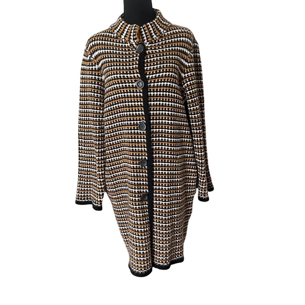 GIO & GIO Italy Womens XL Wool Blend Longline Button‎ Cardigan Mustard Black